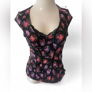 Guess Black Floral Cap Sleeve Blouse